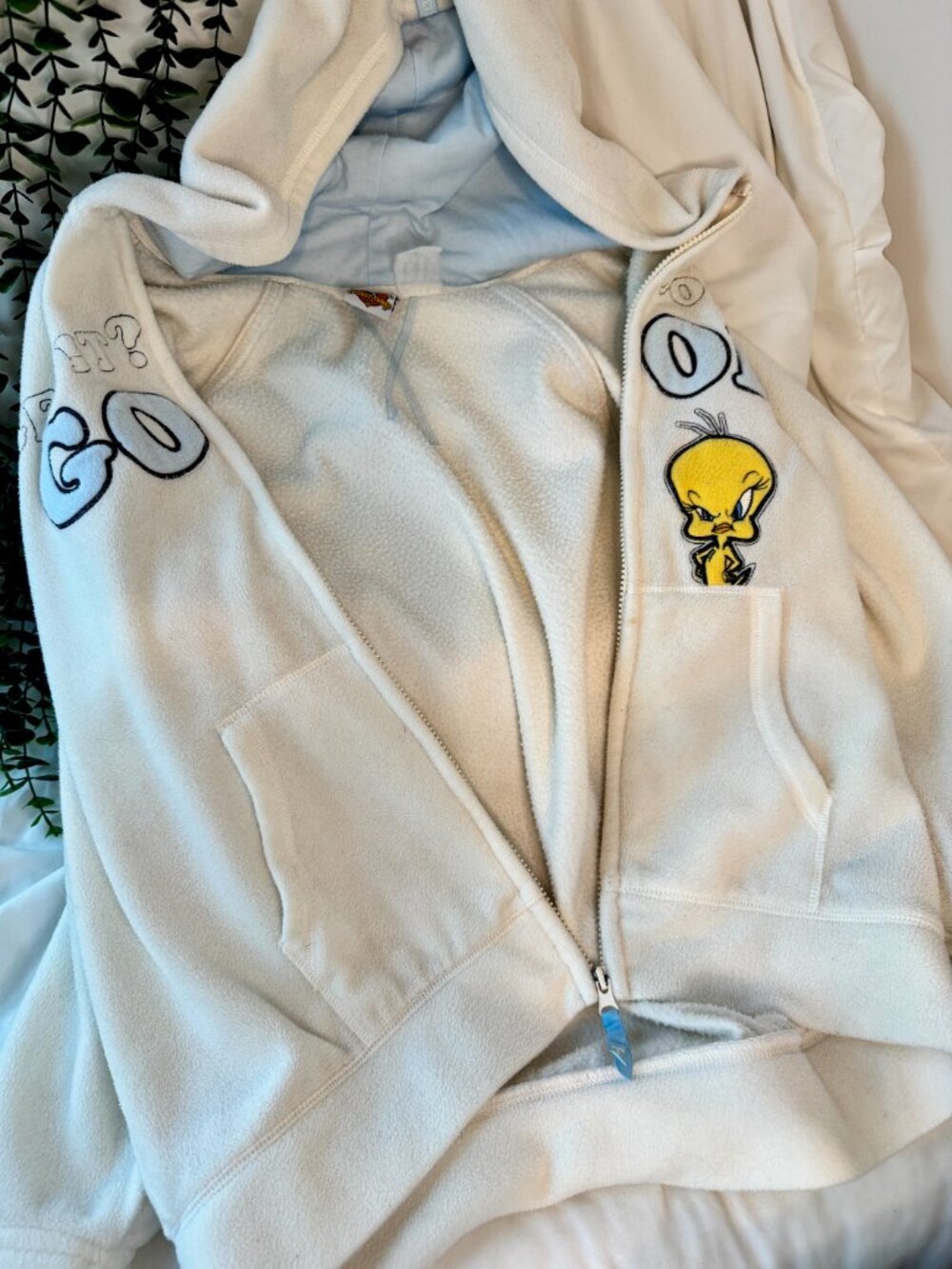Vintage 2006 Looney Tunes Tweety Bird Fleece Zip-Up Hoodie Size S - Picture 4 of 11